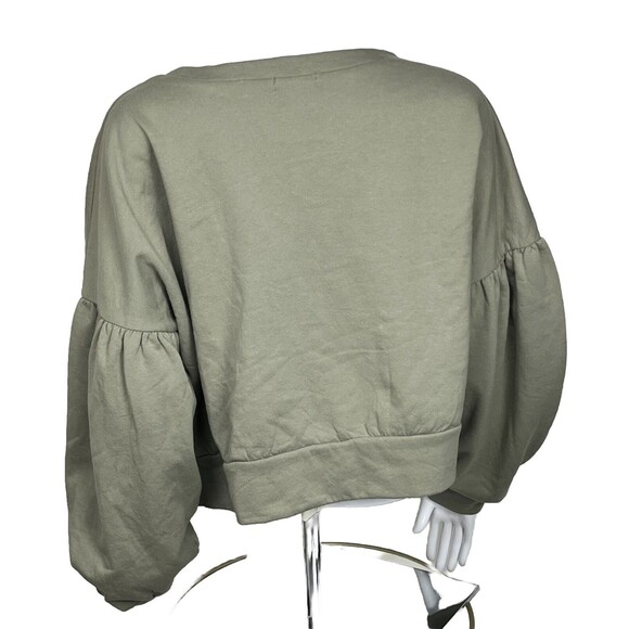 Abound Top Crop Puff Sleeves Sweatshirt Pullover Nordstrom Green Women Large - Picture 2 of 3